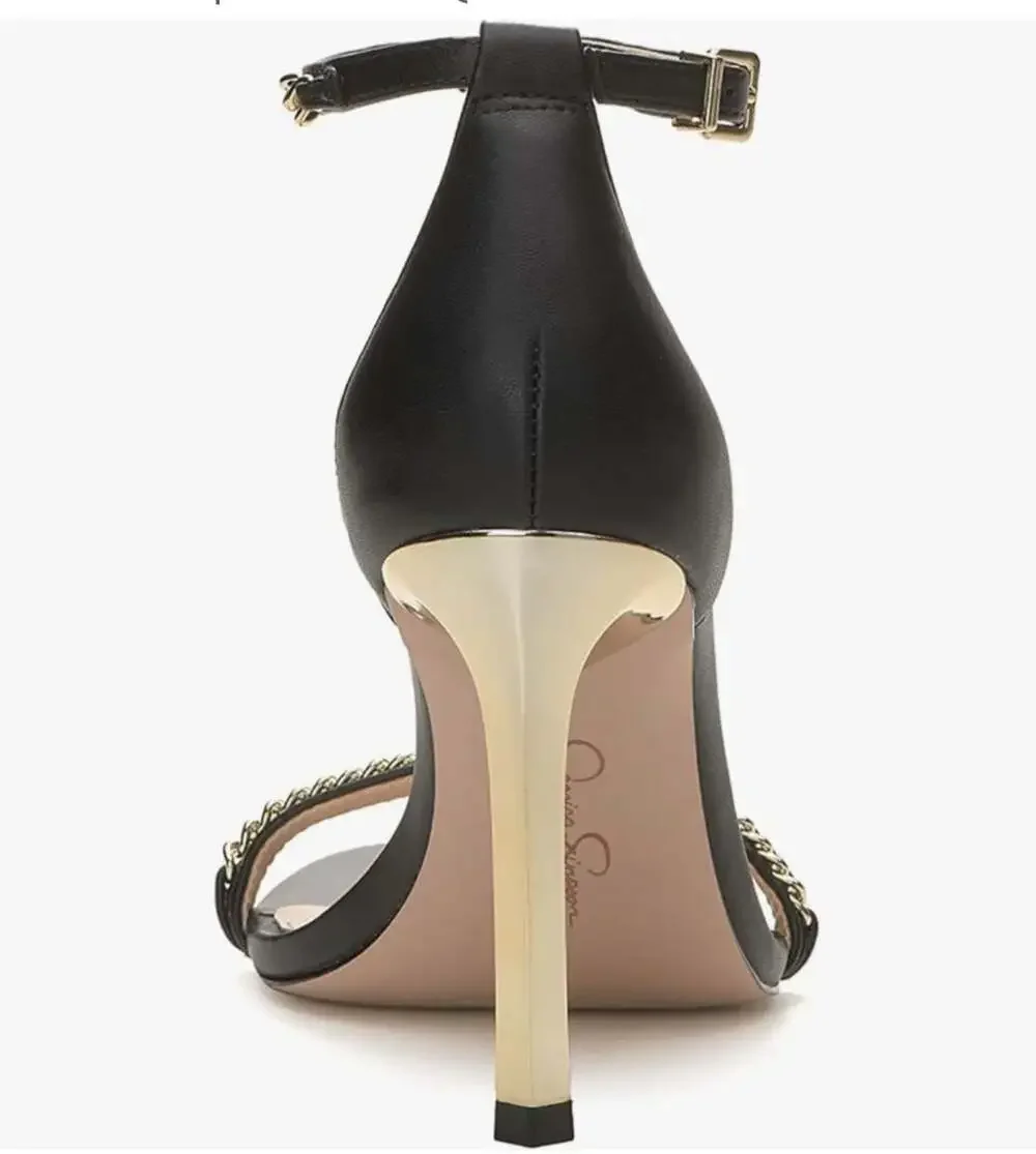 Jessica Simpson Qiven Chain T-Strap Dress Sandals,Black/Gold,9.5 - Picture 8 of 16